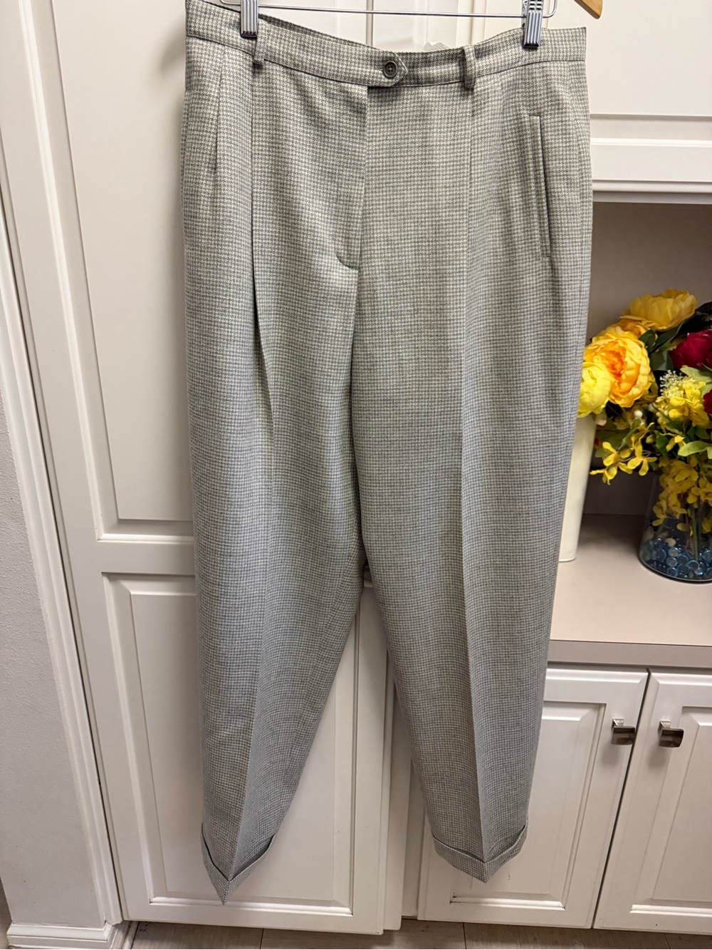 Ralph Lauren Light Gray Houndstooth Pleated Trousers